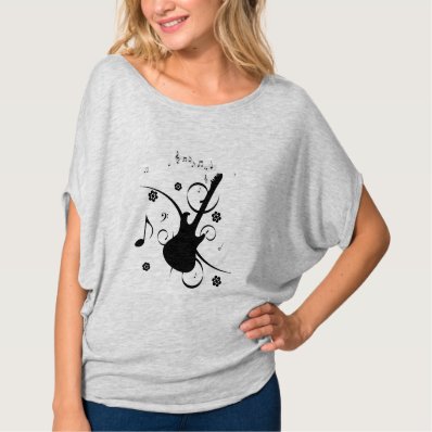 Women&#39;s Circle Top White Guitar and Music Notes Shirt