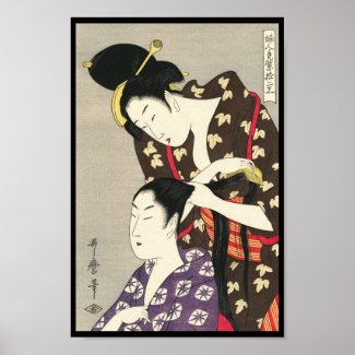 Womens hairdressing Utamaro Yuyudo ukiyo-e art Posters