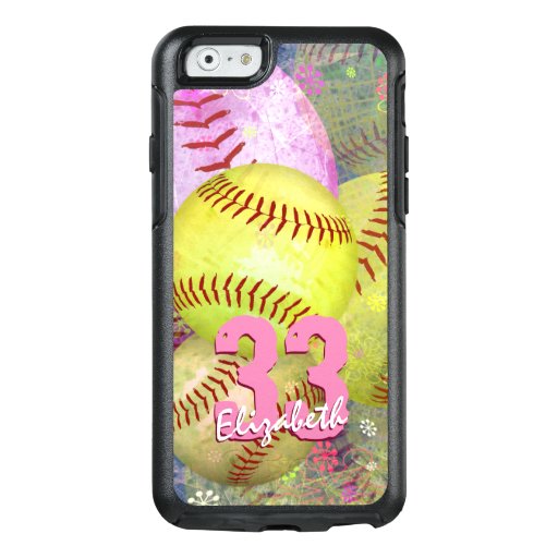 Women's Softball Pink Bright Yellow OtterBox iPhone 6/6s Case | Zazzle