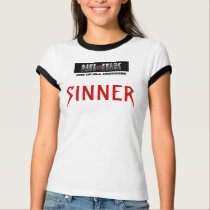 WOMEN'S WHITE/BLACK RINGER T-SHIRT SINNER by daveevans_rocks WOMEN'S WHITE/BLACK RINGER T-SHIRT SINNER