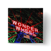 'Wonder Wheel Neon' Square Button by lizadeyphoto 'Wonder Wheel Neon' Square Button
