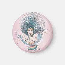 Wonder Woman and Flowers Fridge Magnet