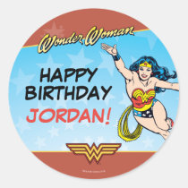 birthday, happy birthday, birthday party, party, wonder woman, kids, kids birthday, invitations, superhero, super hero, Adesivo com design gráfico personalizado