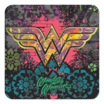 Wonder Woman Brick Wall Collage Square Stickers