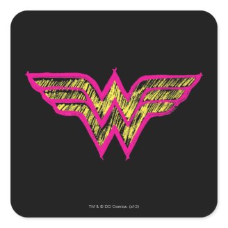 Wonder Woman Colorful Pink and Yellow Logo Square Stickers