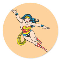 Wonder Woman Flying Forward Round Stickers