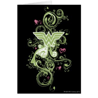 Wonder Woman Green Swirls Logo Greeting Cards