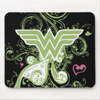 Wonder Woman Green Swirls Logo Mouse Pads