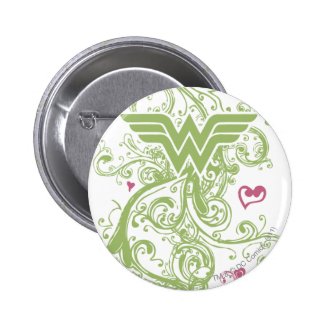 Wonder Woman Green Swirls Logo Pinback Button