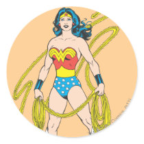 Wonder Woman Holds Lasso 5 Round Stickers