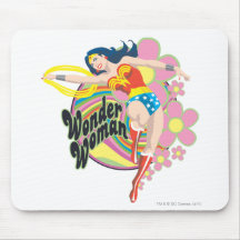 Wonder Woman Retro Flowers Mouse Pad