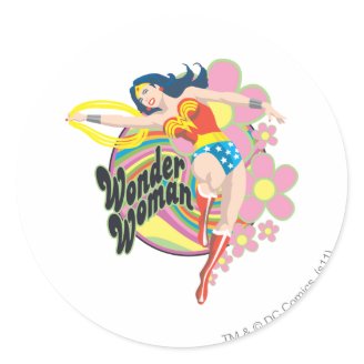 Wonder Woman Retro Flowers Round Sticker