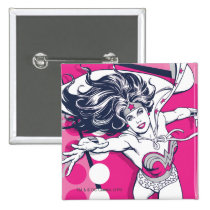 wonder woman, super hero, retro, classic, vintage, glam, 80&#39;s rock, character art, reach, outline, pink, navy, Button with custom graphic design