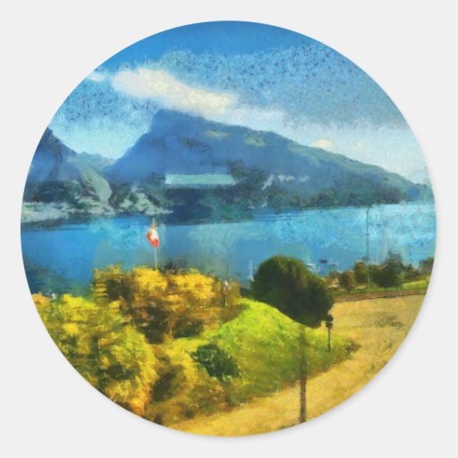 Zazzle - Classic Round Sticker - Wonderful lake landscape in Switzerland - $6.75