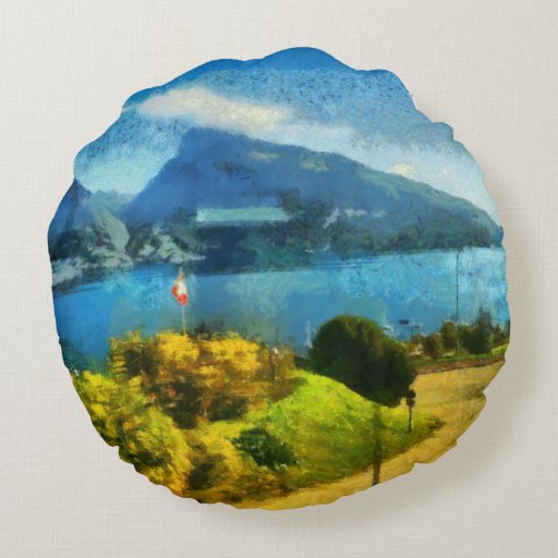 Zazzle - Round Pillow - Wonderful lake landscape in Switzerland