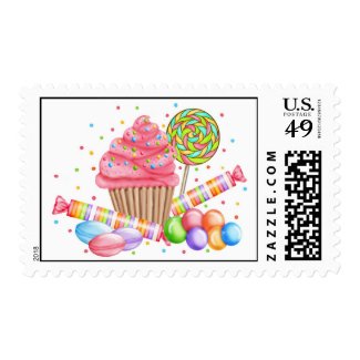 Wonderland Cupcake Lollipop Candy Postage Stamps