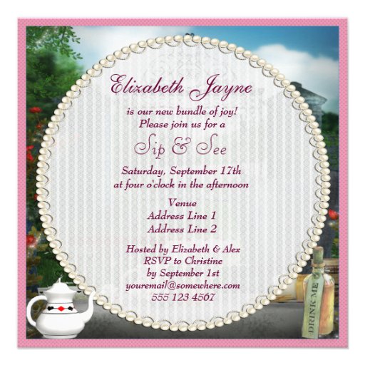 Wonderland Flamingo Sip & See Girl Baby Shower Announcements
