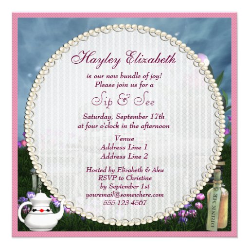 Wonderland Flamingo Sip & See Girl Baby Shower Invite