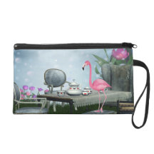 Wonderland Pink Flamingo Tea Party Wristlet Purse