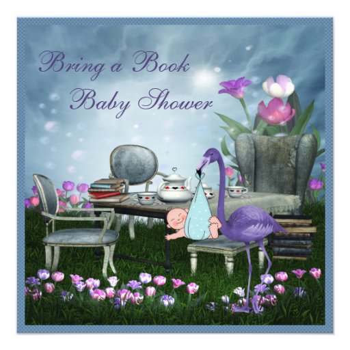 Wonderland Tea Party Bring A Book Baby Shower Custom Invite