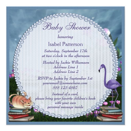 Wonderland Tea Party Bring A Book Baby Shower Custom Invite
