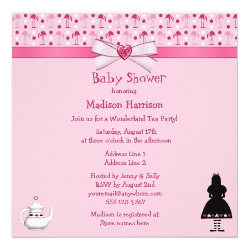 Wonderland Tea Party Pink Flamingos Baby Shower Custom Invitations