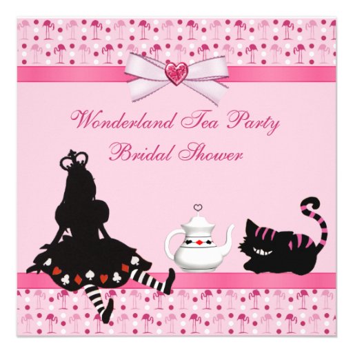 Wonderland Tea Party Pink Flamingos Bridal Shower Personalized Invite