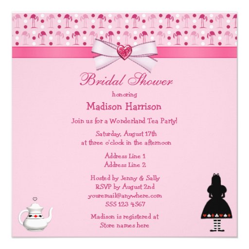 Wonderland Tea Party Pink Flamingos Bridal Shower Personalized Invite