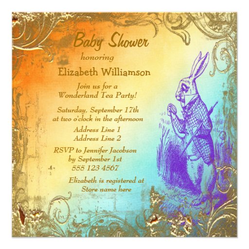 Wonderland White Rabbit Baby Shower Tea Party Invite