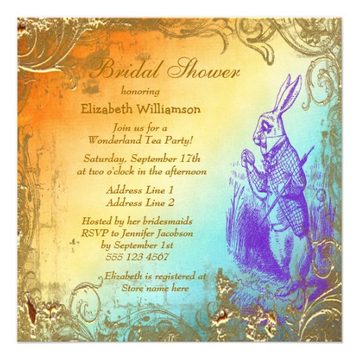 Wonderland White Rabbit Bridal Shower Tea Party Custom Announcements