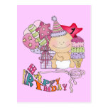 Wonky Happy Birthday Girl 1 Year Old Postcard