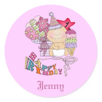 Wonky Happy Birthday Girl 1 Year Old sticker