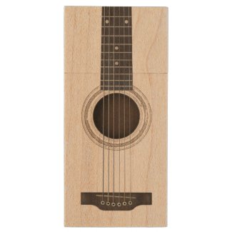 Wood Acoustic Guitar Strings and Sound Hole Wood USB 2.0 Flash Drive