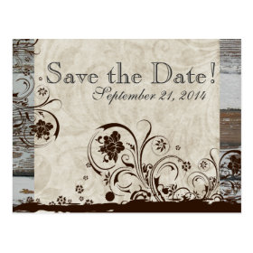 Wood and Parchment Swirl save the date Post Card