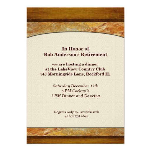 Wood and Stone Business Executive Retirement Personalized Invite