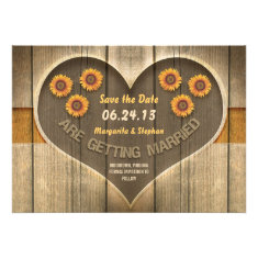 wood and sunflowers save the date design personalized invitations