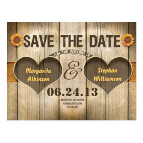 wood and sunflowers save the date invitations post card