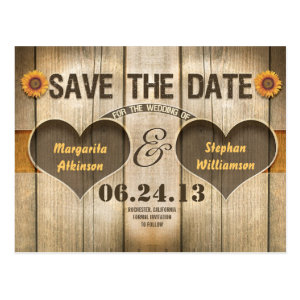 wood and sunflowers save the date invitations postcard