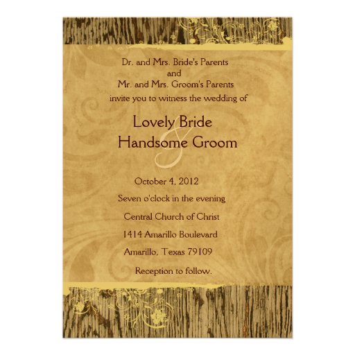 Wood and Vintage Shabby Chic Wedding Invitation