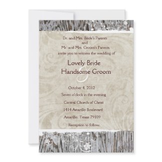Wood and White Shabby Lace Wedding Invitation