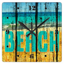 Wood Beach Sign Style wall clocks