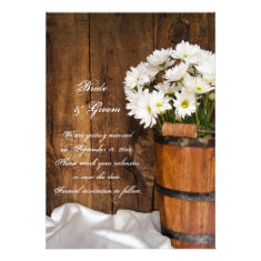 Wood Bucket Daisies Country Wedding Save the Date Personalized Invitations