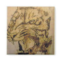 wood burning art tiger magnets