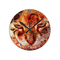 Wood Cat Round Wall Clock