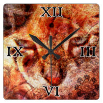 Wood Cat Square Wall Clock