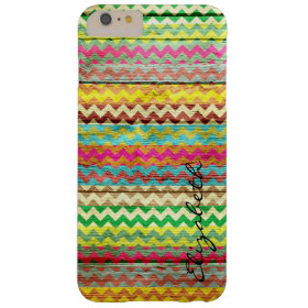 Wood Colorful Chevron Stripes Monogram Barely There iPhone 6 Plus Case