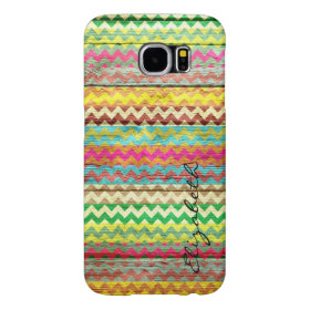 Wood Colorful Chevron Stripes Monogram Samsung Galaxy S6 Cases
