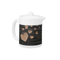 Wood effect with copper hearts teapot