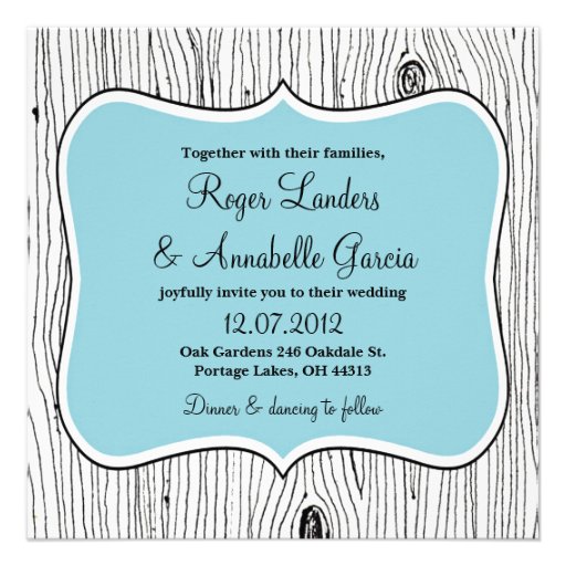 Wood Grain Tree Blue Wedding Invitations