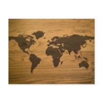 Wood Grain World Map Postcards